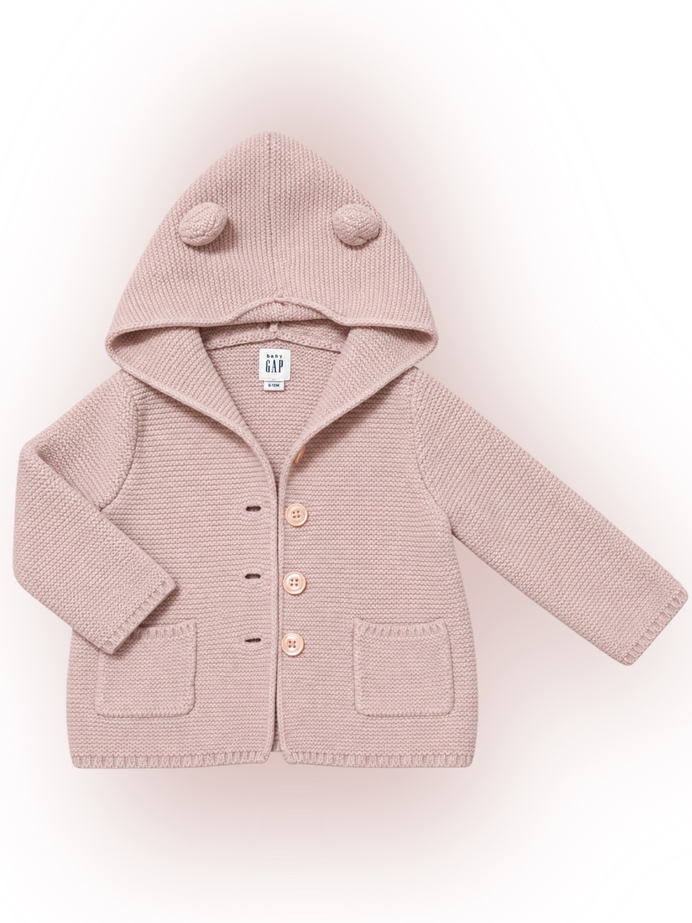 Baby Gap 12-18M Blush Pink Knit Bear Ear Hooded Cardigan